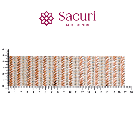 Hoja de cristal línea rectangulo 6x2 LT peach + cristal(24x40) P184HC