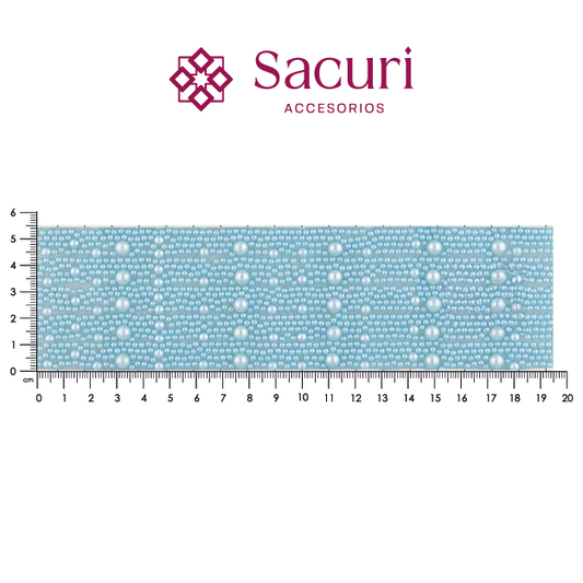 Hoja de perlas azul cielo 6 mm, 4 mm Y caviar 2 mm (24x40) P379HC