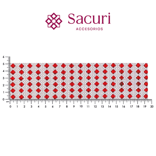 Hoja cristal 2mm + rombo 5x5 rojo. P444HC
