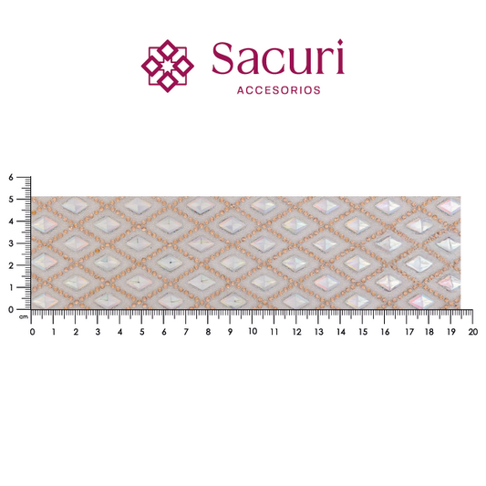 Lámina cristal rombo + cristal 2mm golden + caviar blanco. P448HC