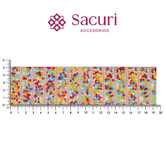 Lámina tiras 15mm cristal 2mm LP + chaquira multi naranja. P510HC