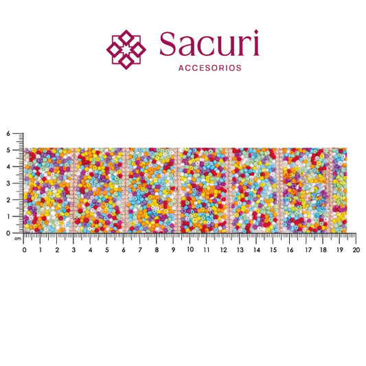 Lámina tiras 30mm cristal 2mm LP + chaquira multi naranja. P512HC