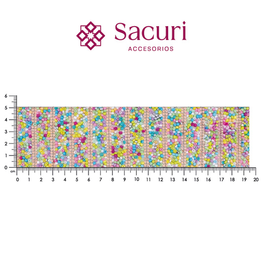 Lámina tiras 15mm cristal 2mm LP + chaquira multi verde. P514HC