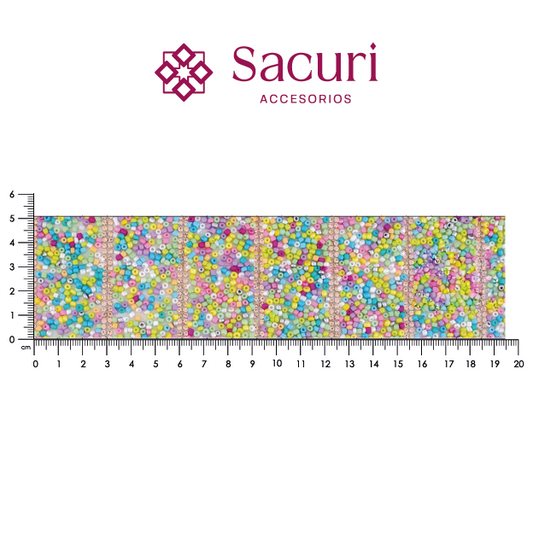 Lámina tiras 30mm cristal 2mm LP + chaquira multi verde. P516HC