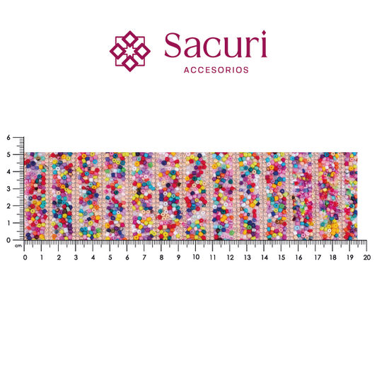 Lámina tiras 15mm cristal 2mm LP + chaquira multi rojo. P518HC