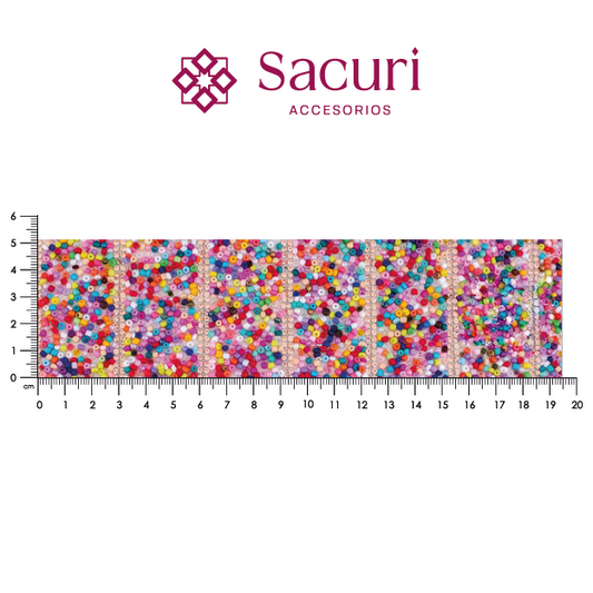 Lámina tiras 30mm cristal 2mm LP + chaquira multi rojo. P520HC