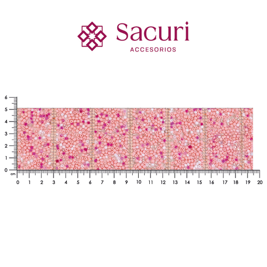 Lámina tiras 30mm cristal 2mm LP + chaquira multi rosa. P524HC
