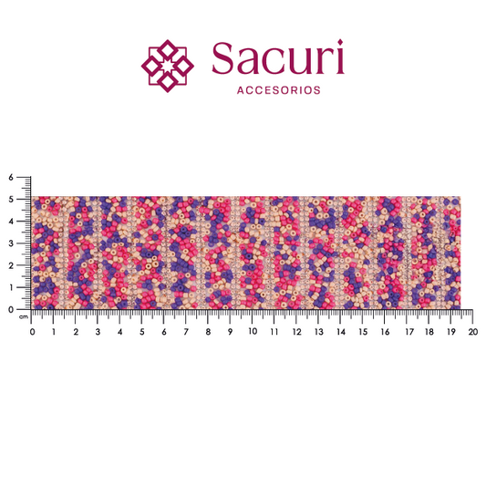 Lámina tiras 15mm cristal 2mm LP + chaquira multi morado. P526HC