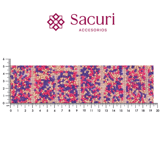 Lámina tiras 30mm cristal 2mm LP + chaquira multi morado. P528HC