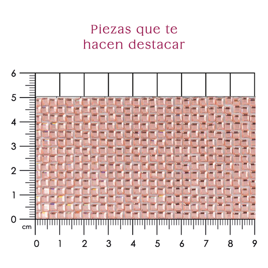 Hoja de cristal cuadro 3x3 mm oro rosa P348HC