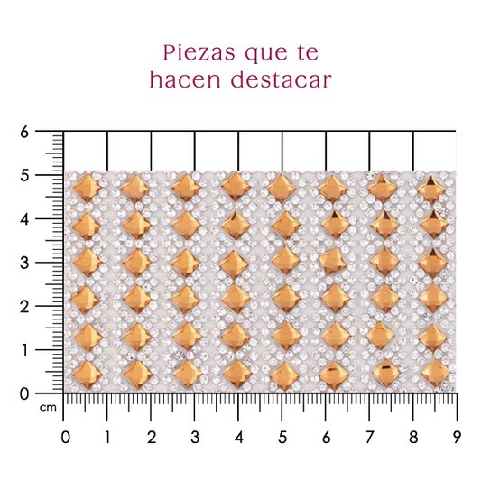 Lámina 24x40 cristal 2mm plata + rombo 5x5 golden. P458HC